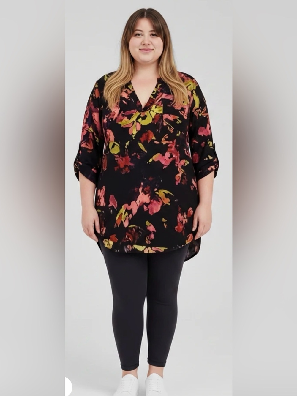 Ava & Viv Top Boho Hippy Silky Floral Popover Shirt Blouse Size 4X